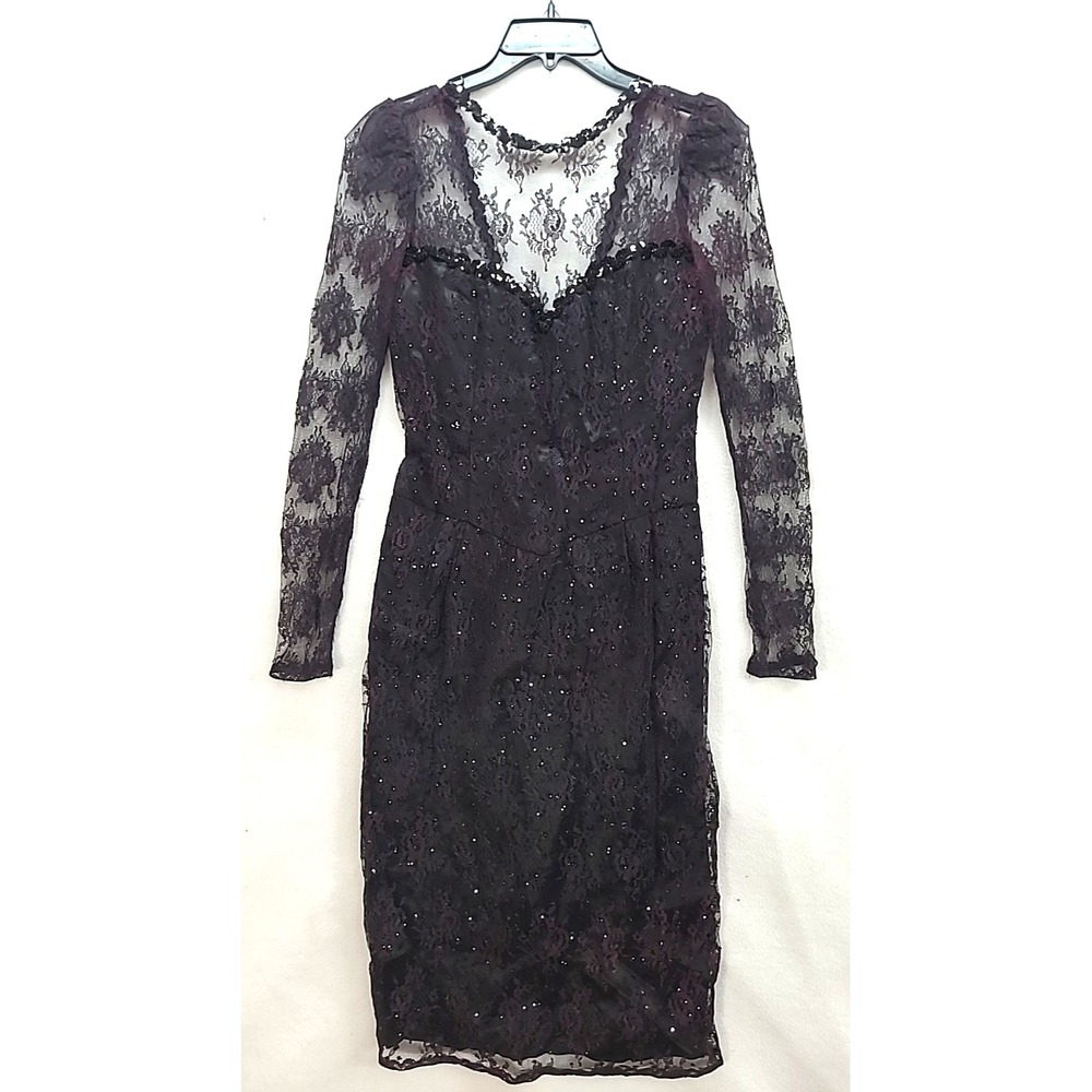 Gunne Sax dress Goth Princess Black Lace Sequins Tattoo Show Off Open Back Sz 9